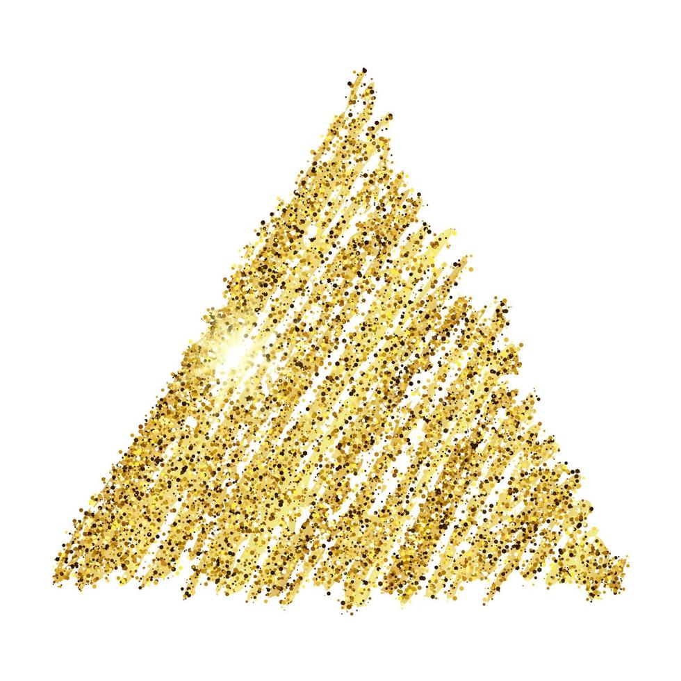 goldene Farbe handgezeichnetes glitzerndes Dreieck auf weißem Hintergrund. hintergrund mit goldfunkeln und glitzereffekt. leerer Platz für Ihren Text. Vektor-Illustration vektor