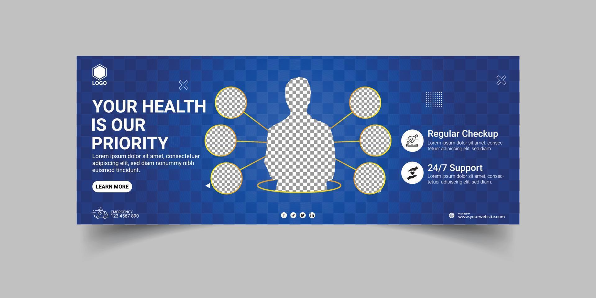 Facebook-Cover oder Banner-Template-Design für das medizinische Gesundheitswesen vektor