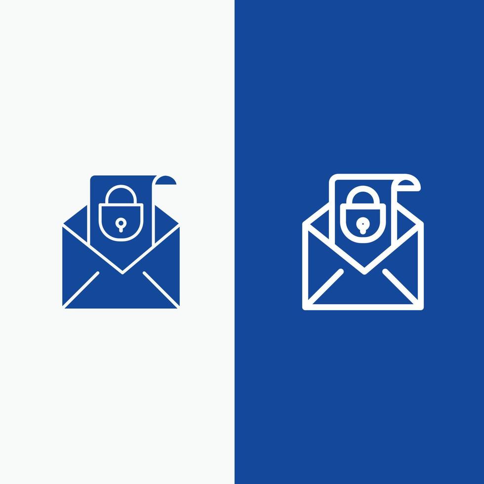 E-Mail-Nachricht Sicherheitslinie und Glyphe solides Symbol blaue Bannerlinie und Glyphe solides Symbol blaues Verbot vektor