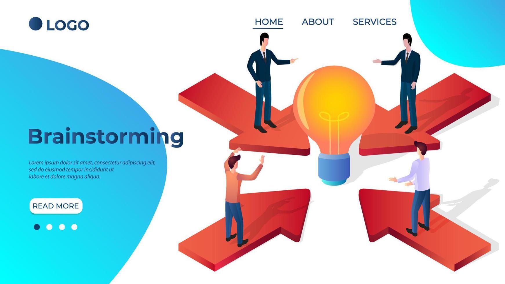 brainstorming.affärsmän är ser för ny idéer.den begrepp av lagarbete analys av situationer.den mall av de landning sida.isometrisk vektor illustration.
