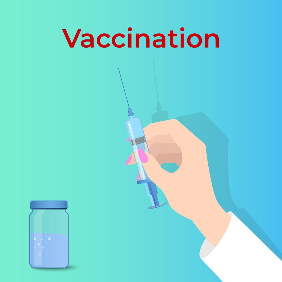 impfung.hand eines arztes mit einer spritze, die impfung durchführt.konzept der behandlung und vorbeugung von viralen infektionen.flache vektorillustration. vektor