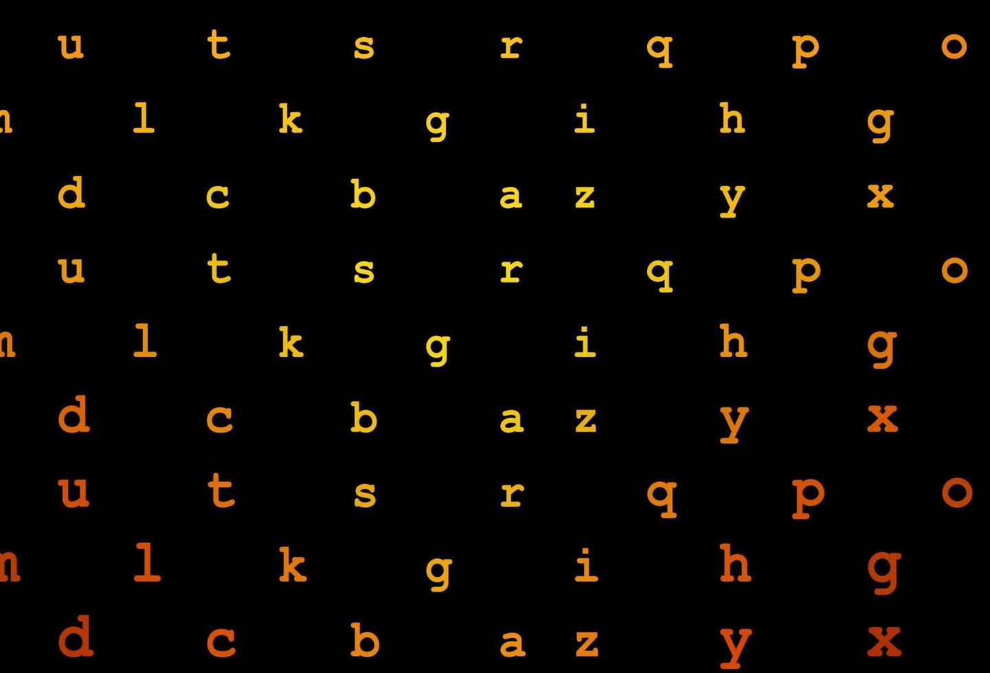 dunkelorangefarbener Vektorhintergrund mit Zeichen des Alphabets. vektor