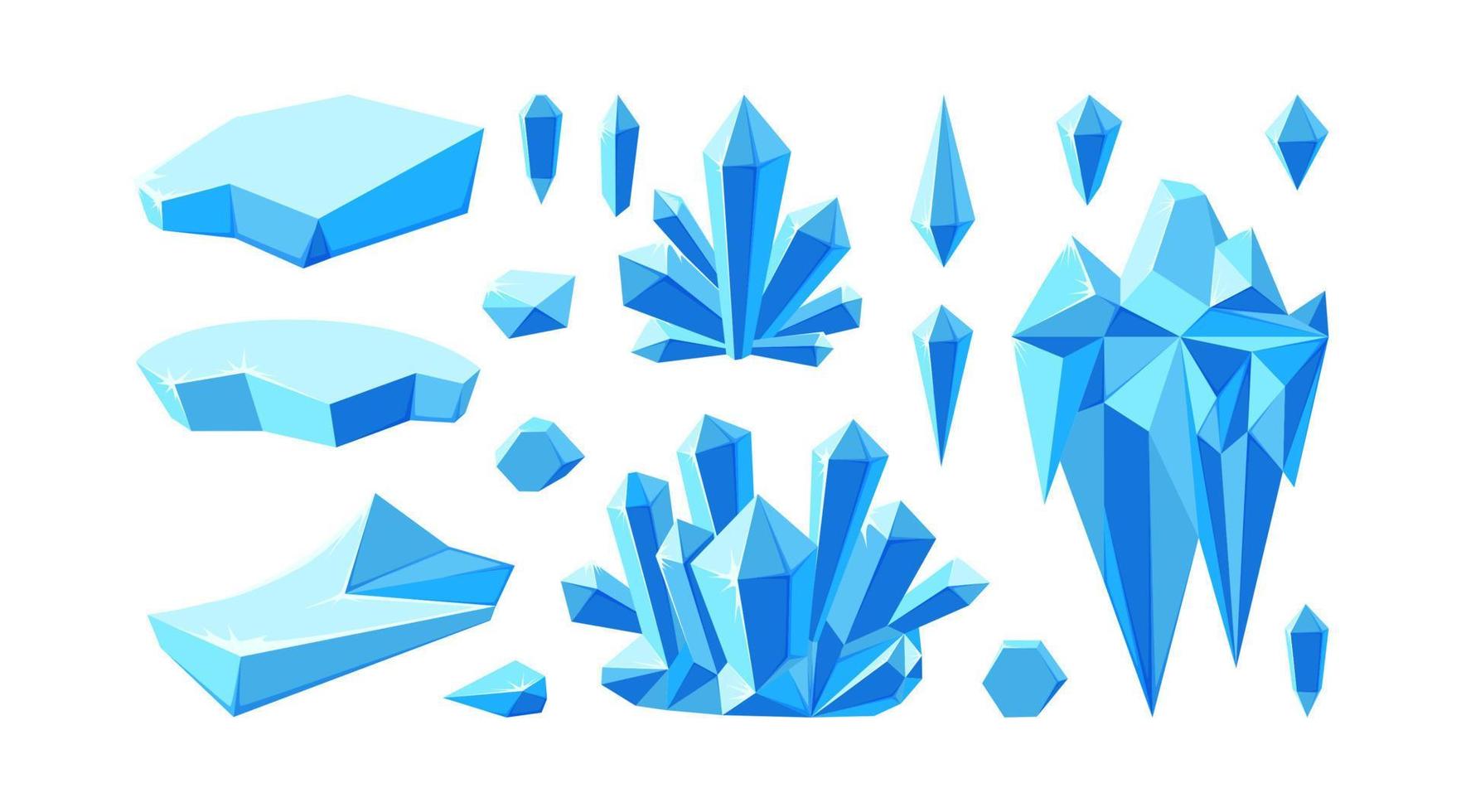 Eisberg mit Kristallen für arktische Landschaften. Set aus Kristalledelsteinen und Gletschern für das Spieldesign. Vektor-Illustration vektor