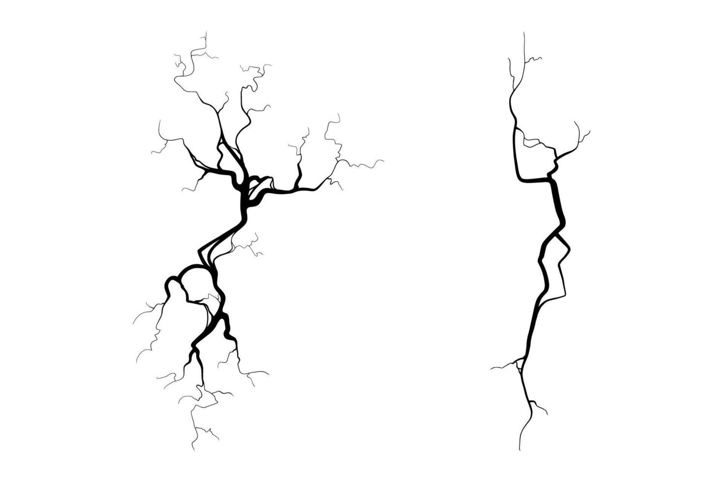 Riss auf Beton oder Boden aufgrund von Alterung oder Trockenheit. Reihe von Rissen isoliert in weißem Hintergrund. Vektor-Illustration vektor