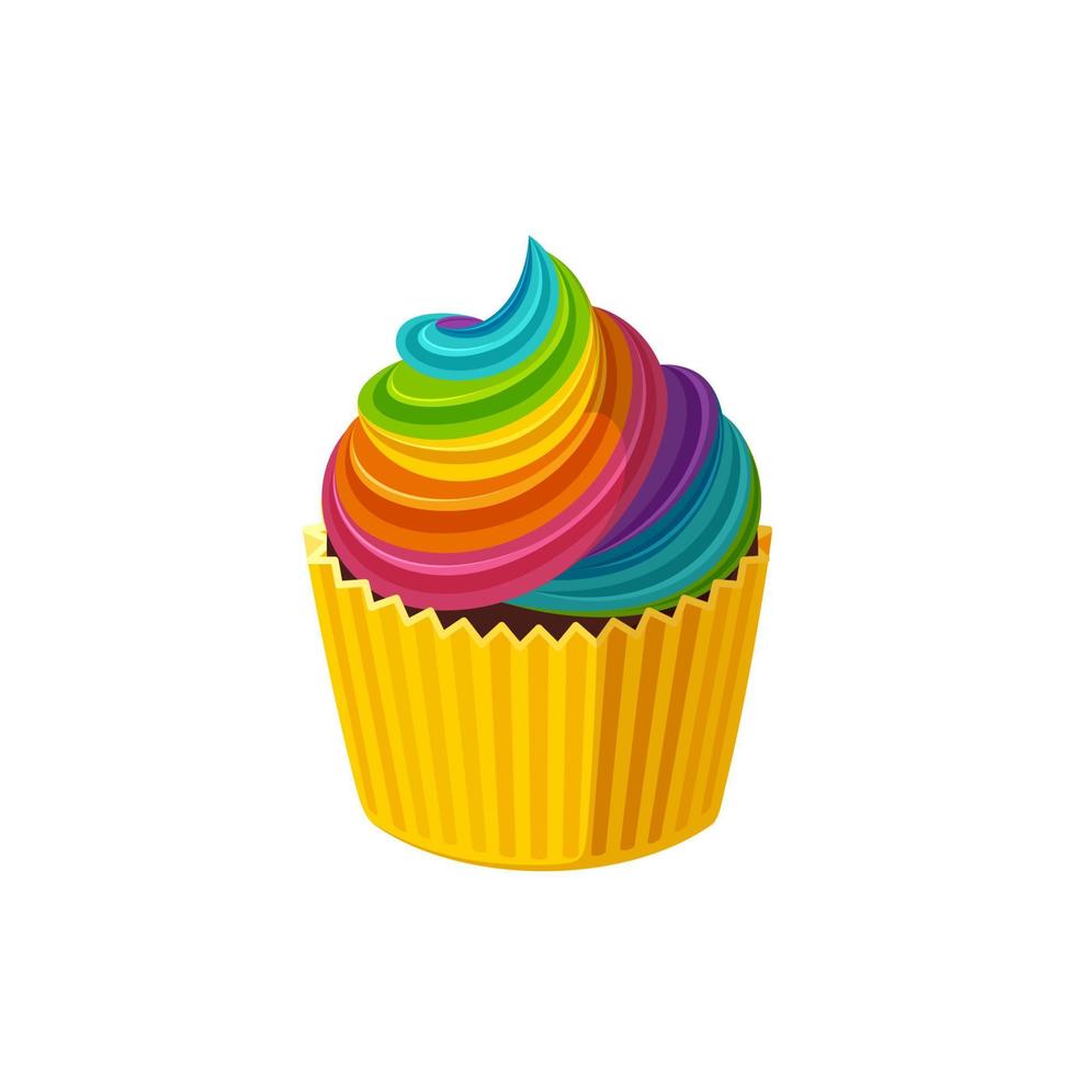 Regenbogen-Cupcake mit Zuckerguss. Feenkuchen mit regenbogenfarbenem Zuckerguss. vektorillustration im niedlichen karikaturstil vektor