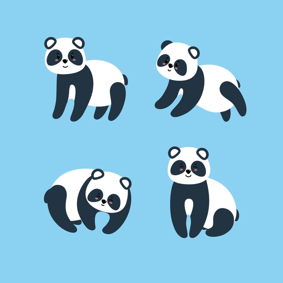 Reihe von Pandas. vektorillustration im flachen stil vektor