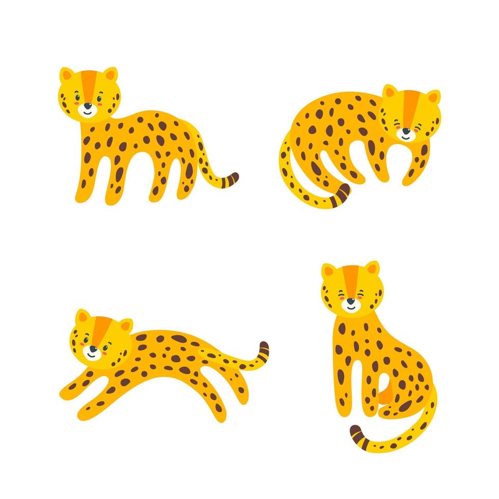 uppsättning av leoparder. djur- karaktär för olika grafik och mönster. vektor illustration