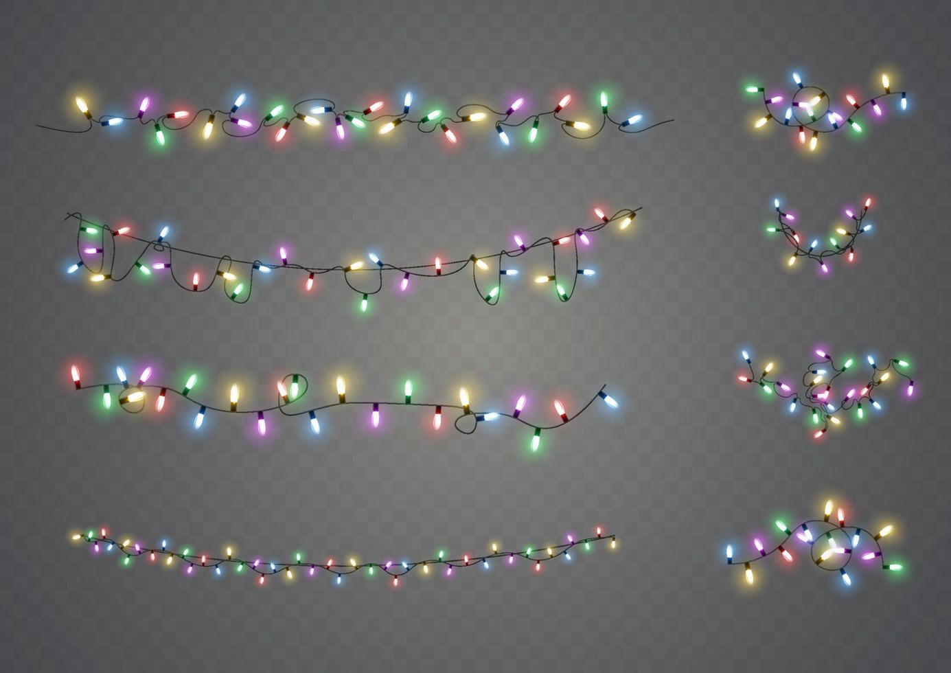 jul lampor isolerat. jul ljus flerfärgad girlanger. xmas lampa lysande krans. för de ny år och jul. ljus effekt. vektor illustration.
