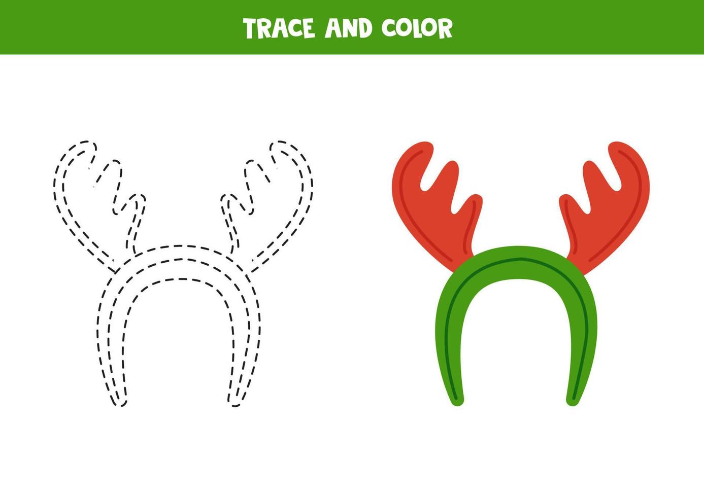 süßes Rentier-Haarband nachzeichnen und ausmalen. Arbeitsblatt für Kinder. vektor