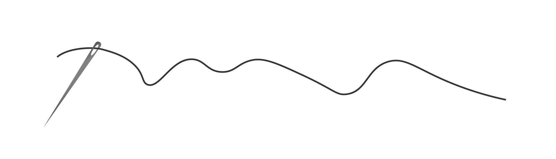 Symbolvektor für Nadel- und Fadensilhouetten. schneiderlogo mit nadelsymbol und gebogenem faden, schneider- und schuhmacherhandwerkzeug, nähelement. dunkle Nadel und Faden. vektor