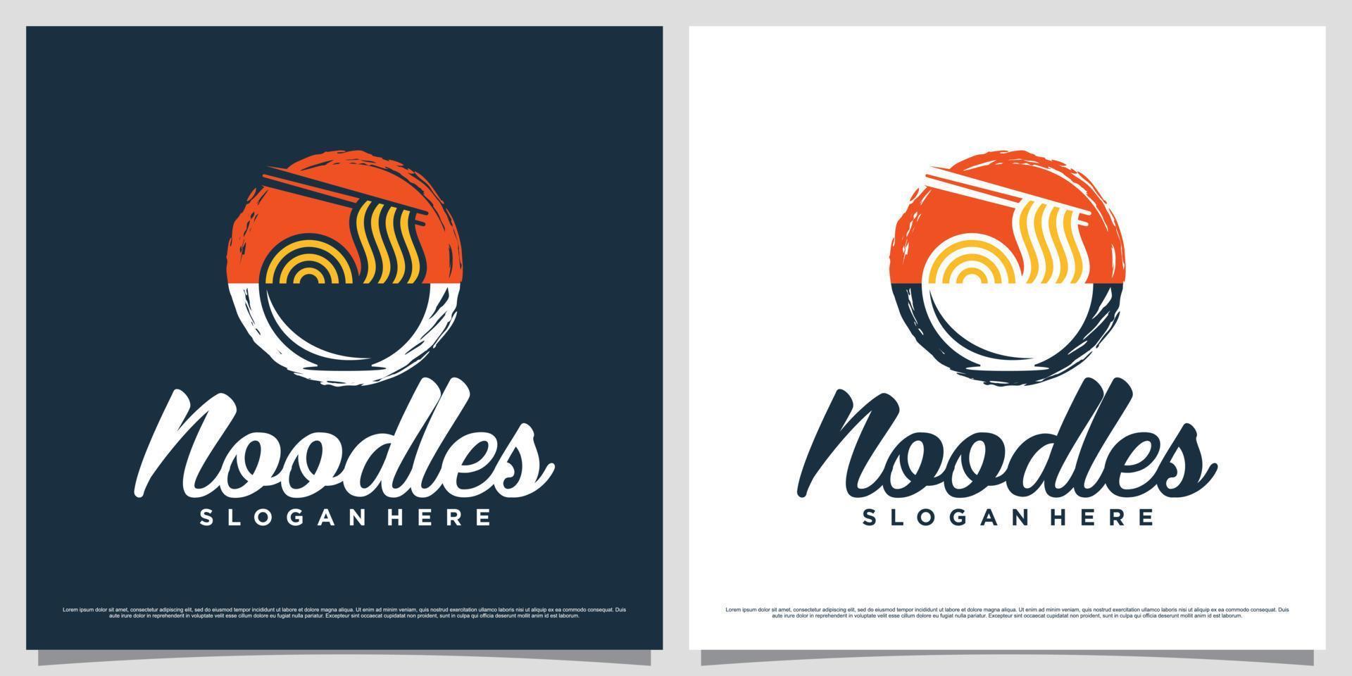 Ramen nudel logotyp design illustration med negativ Plats begrepp och kreativ element vektor