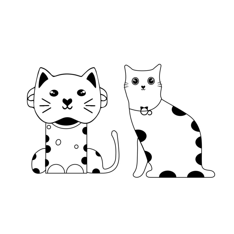 vektor illustration karaktär design översikt av katt. dra klotter stil. söt katt ansikte linje ikon