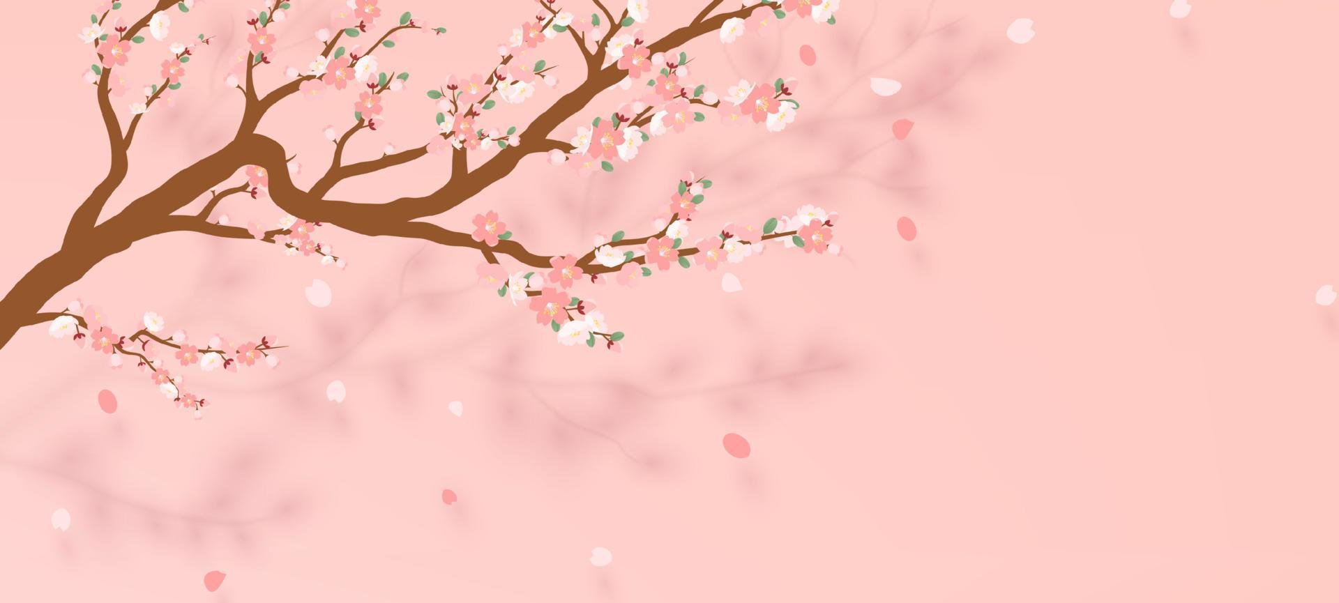 blomstrande gren av sakura - japansk körsbär träd med faller kronblad. skön körsbär blomma rosa - violett, isolerat på vit bakgrund. vektor illustration