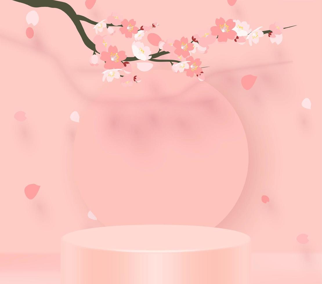 gren av rosa sakura. japansk körsbär träd blomma. vektor illustration. 3d stå vektor bakgrund.