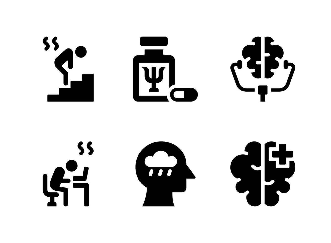 enkel uppsättning av mental hälsa relaterad vektor fast ikoner