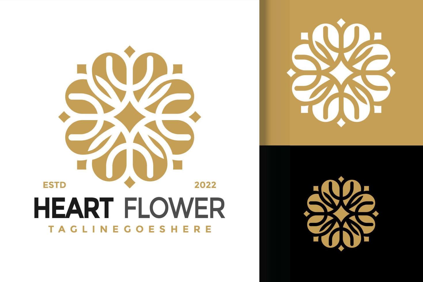 Luxus-Herz-Blumen-Logo-Design, Markenidentitäts-Logos-Vektor, modernes Logo, Logo-Designs-Vektor-Illustrationsvorlage vektor
