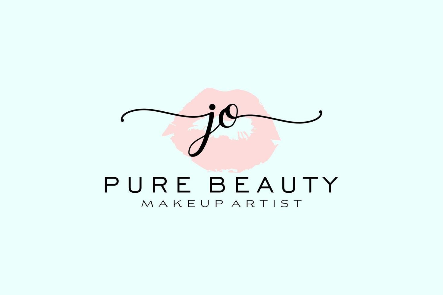 Initial Jo Aquarell Lippen vorgefertigtes Logo-Design, Logo für Make-up-Künstler-Business-Branding, errötendes Beauty-Boutique-Logo-Design, Kalligrafie-Logo mit kreativer Vorlage. vektor