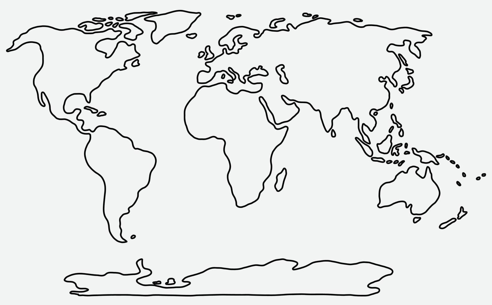 Freihandskizze der Weltkarte auf weißem Hintergrund. vektor