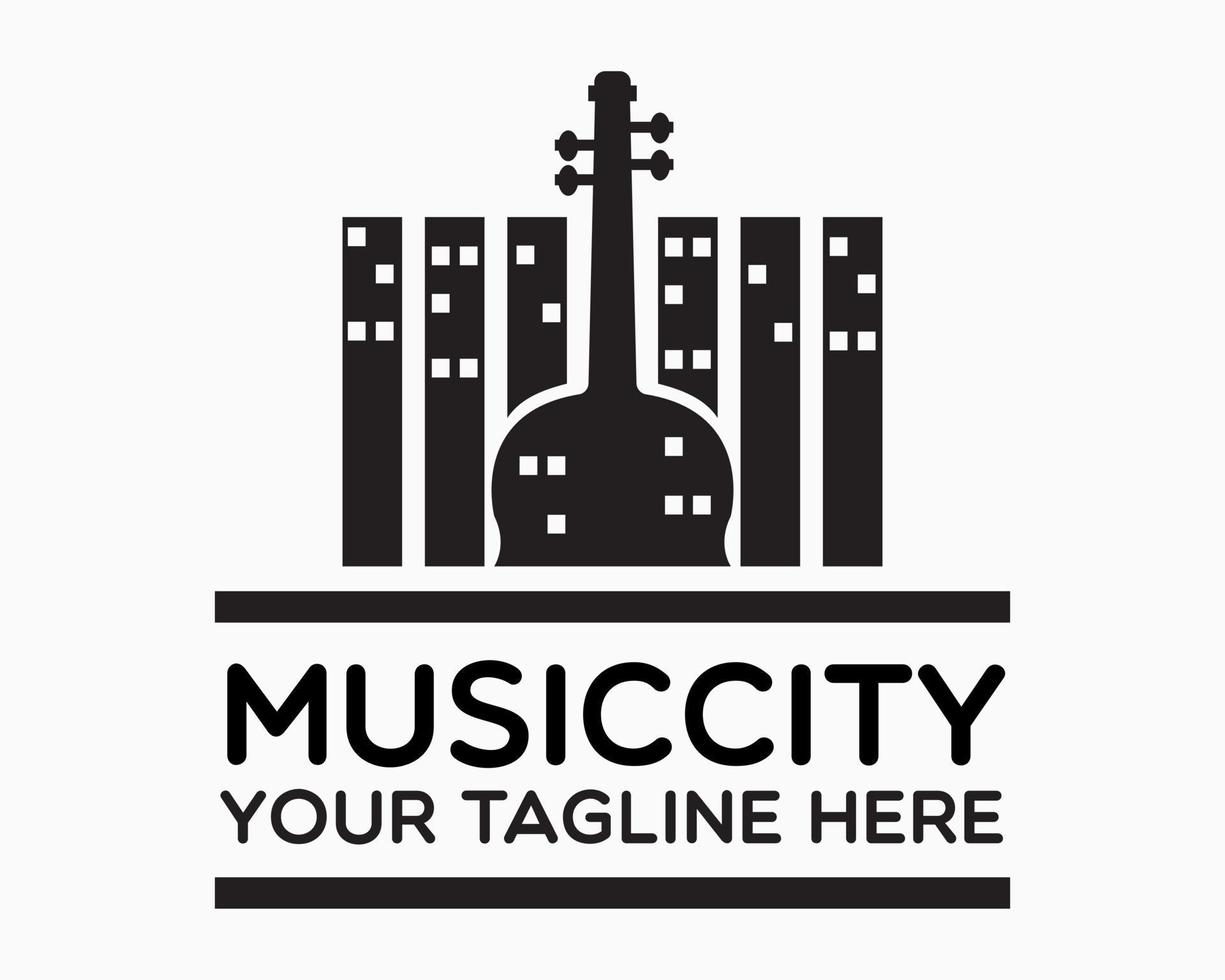 musik stad logotyp design mall. stad och musik illustration vektor