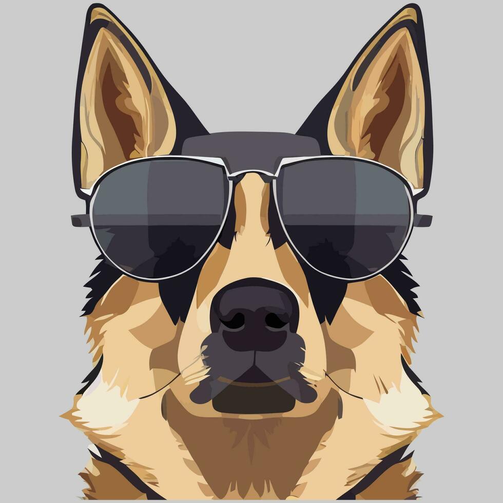 Illustrationsvektorgrafik des deutschen Schäferhundes mit schwarzer Sonnenbrille isoliert gut für Symbol, Maskottchen, Druck, Designelement oder passen Sie Ihr Design an vektor
