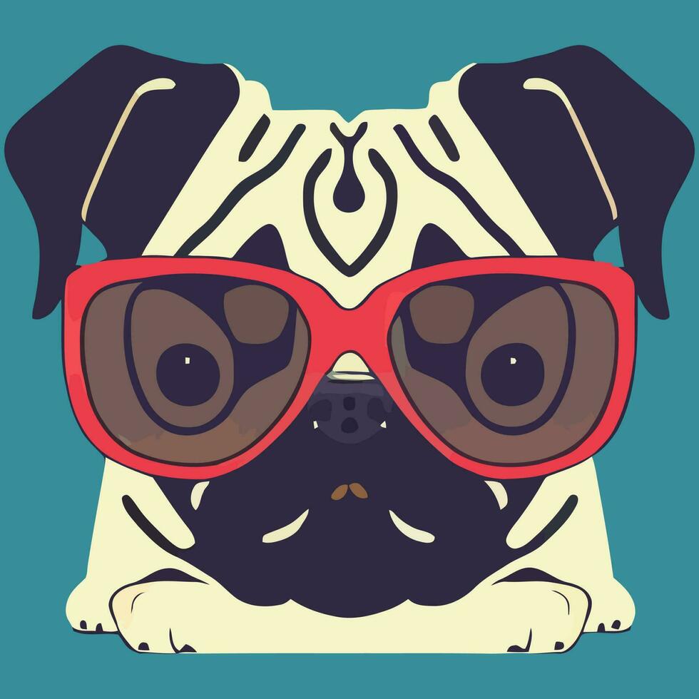 Illustration Vektorgrafik von Mops mit roter Sonnenbrille isoliert gut für Symbol, Maskottchen, Druck, Designelement oder passen Sie Ihr Design an vektor