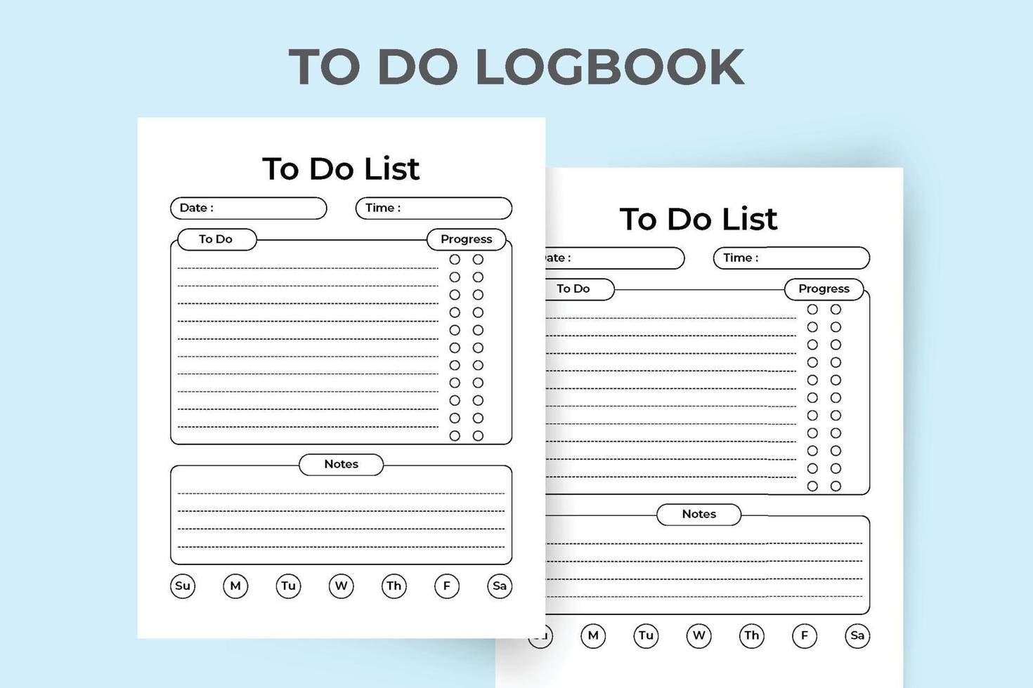 To-Do-Liste Journal Interieur. Innenansicht des Arbeitslistenjournals. To-do-Liste, Logbuch und Task-Tracker. Zeitmanagement-Notizbuch. Aufgabenlogbuch zu erledigen. Checklistenplaner für die tägliche Arbeit. logbuch innen. vektor