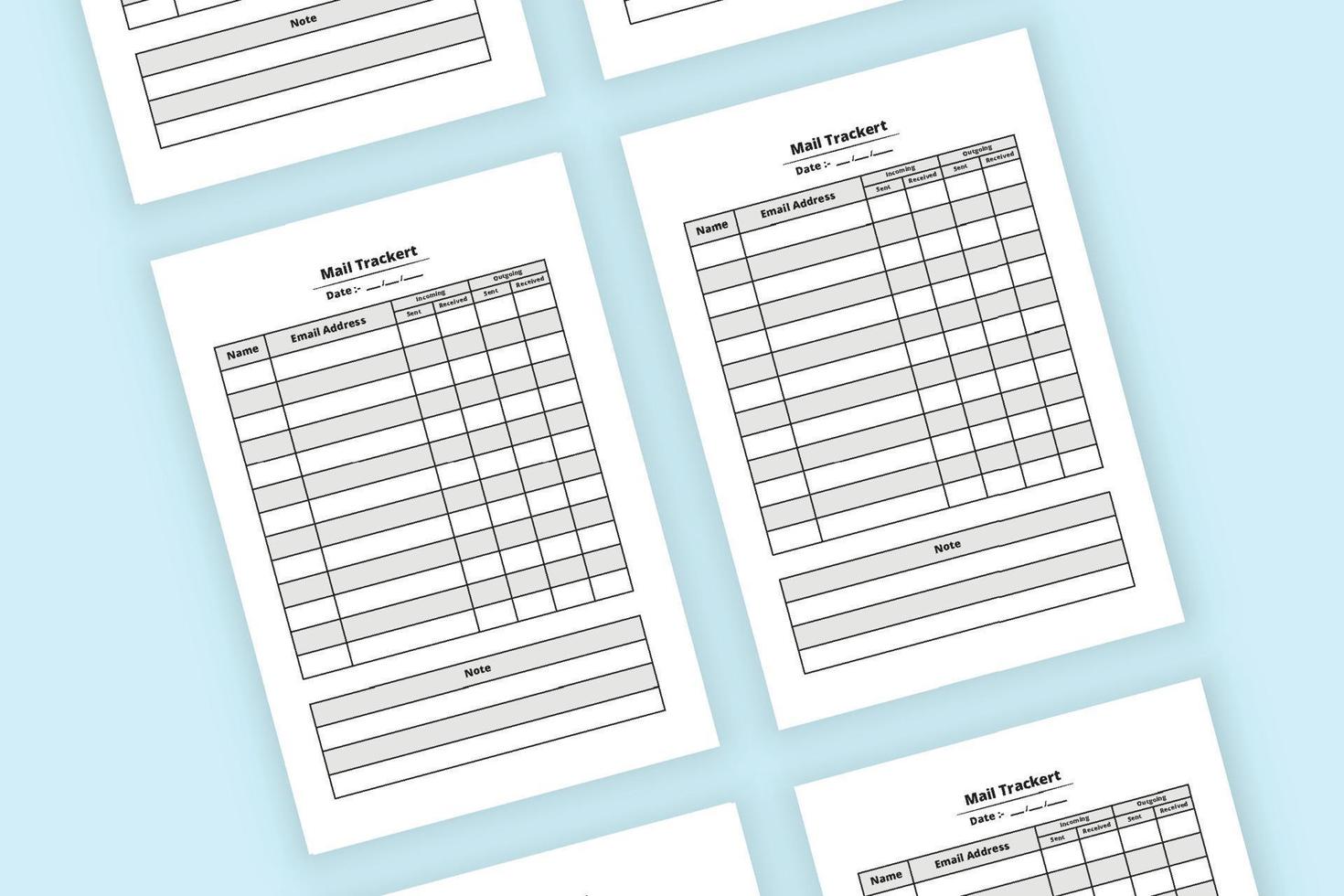 Innenraum des Mail-Tracker-Journals. Logbuch für Geschäftsinformationen. ein- und ausgehendes Mail-Tracker-Tagebuch-Interieur. logbuch innen. Mail-Checkliste Notizbuch. mail checker zeitschrift innen. vektor