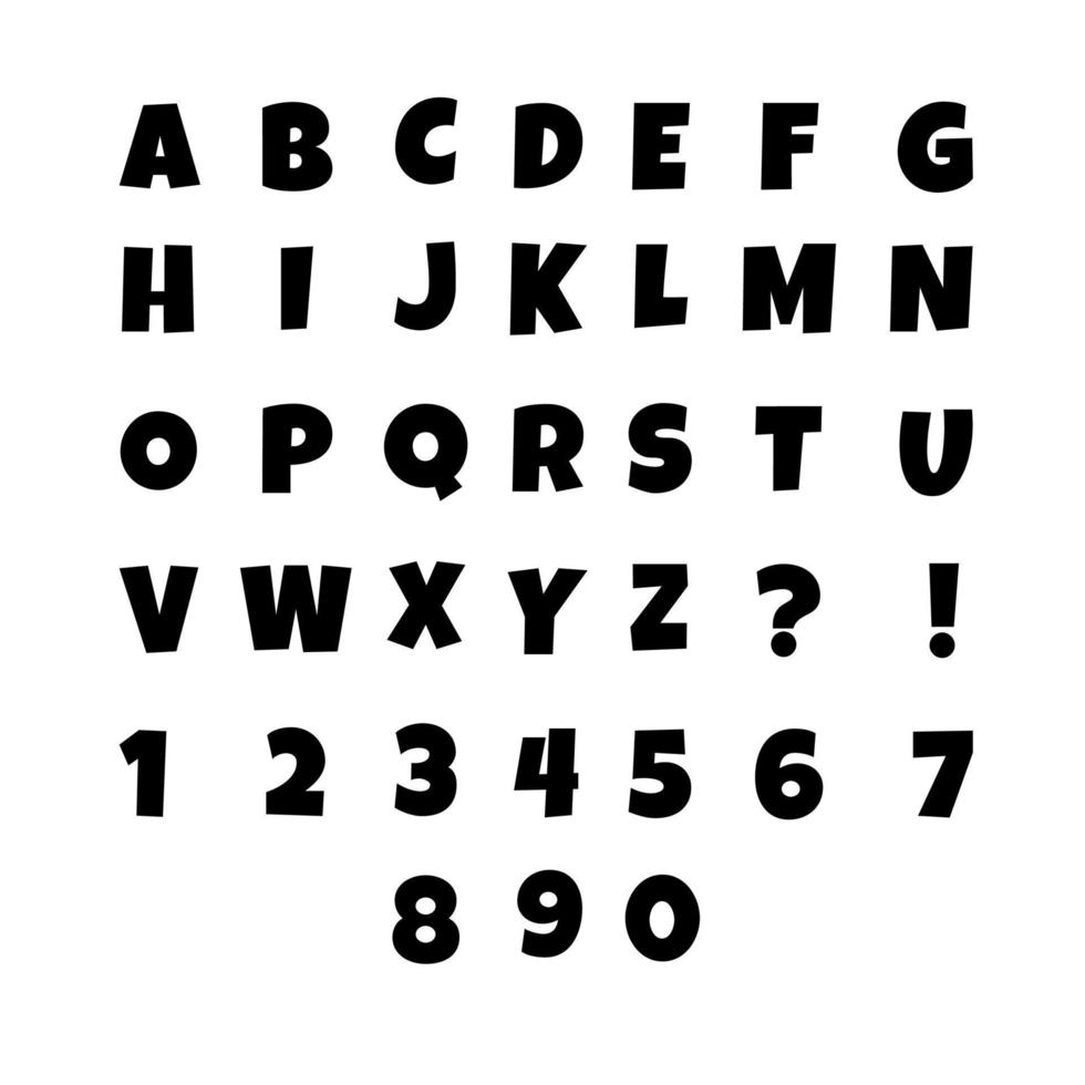 engelsk alfabet med tal silhuett. vektor illustration