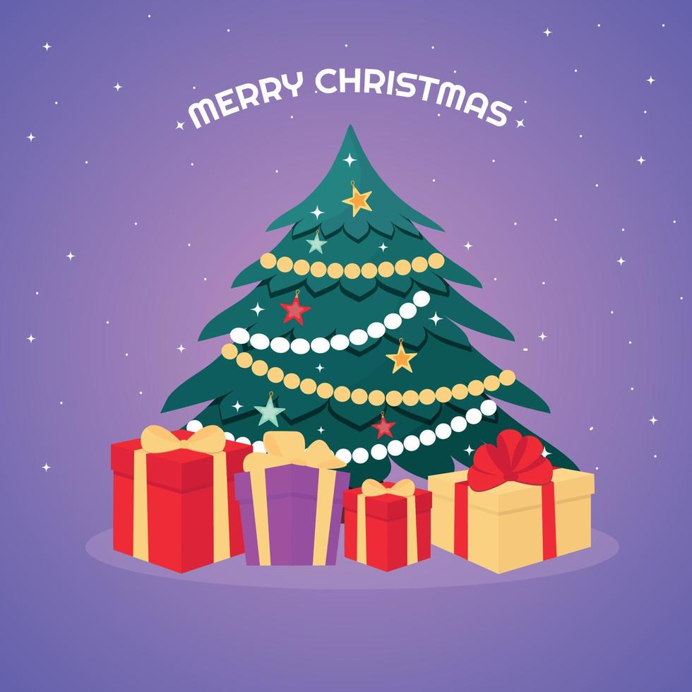 Weihnachtsbaum mit Geschenken. frohe weihnachtskarte. Vektor-Illustration. vektor