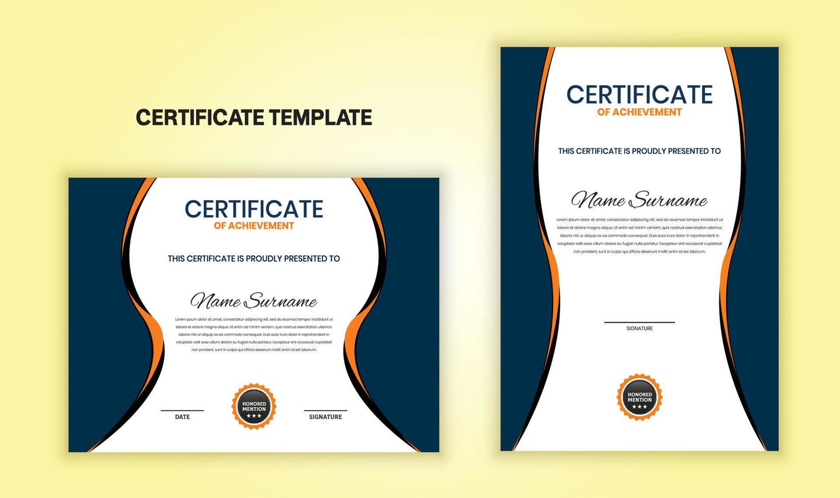 modern certifikat av prestation mall med kurvig layout. certifikat uppsättning för tilldela, diplom, gradering, organisation, företags. vektor