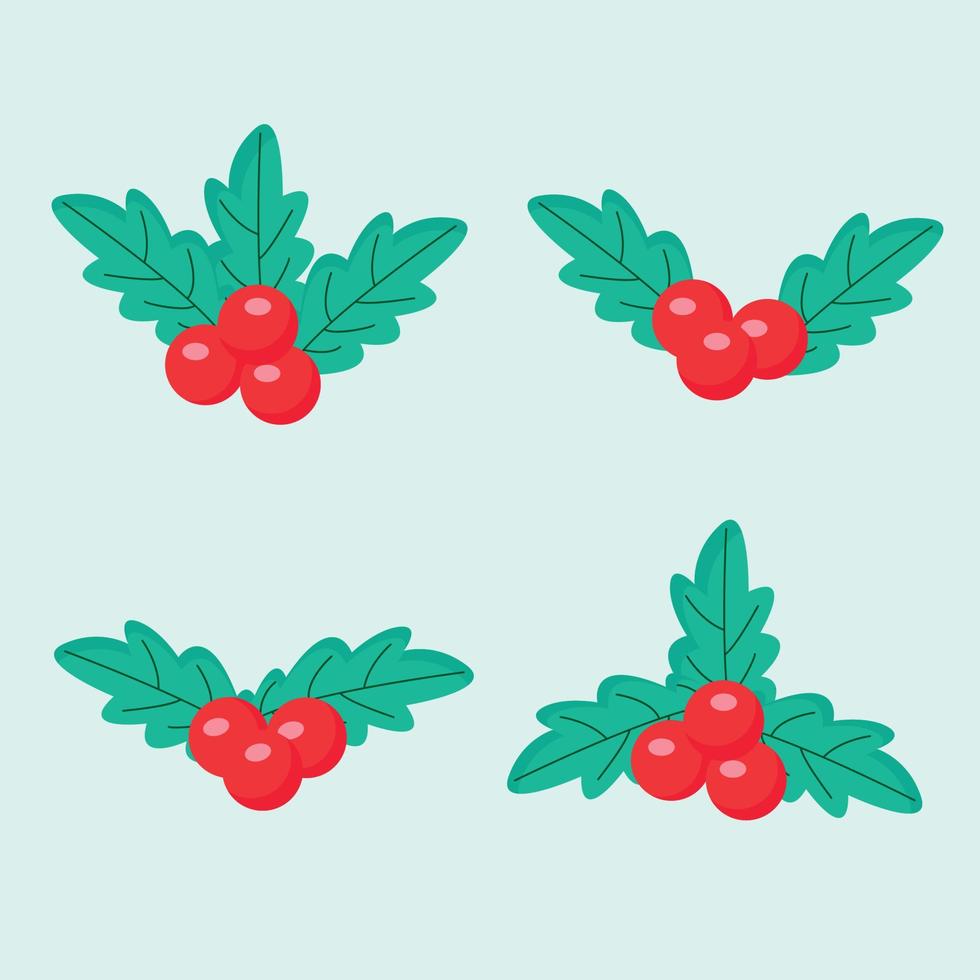 satz weihnachtsdekoration, rote beeren mit blättern. Vektor-Illustration vektor