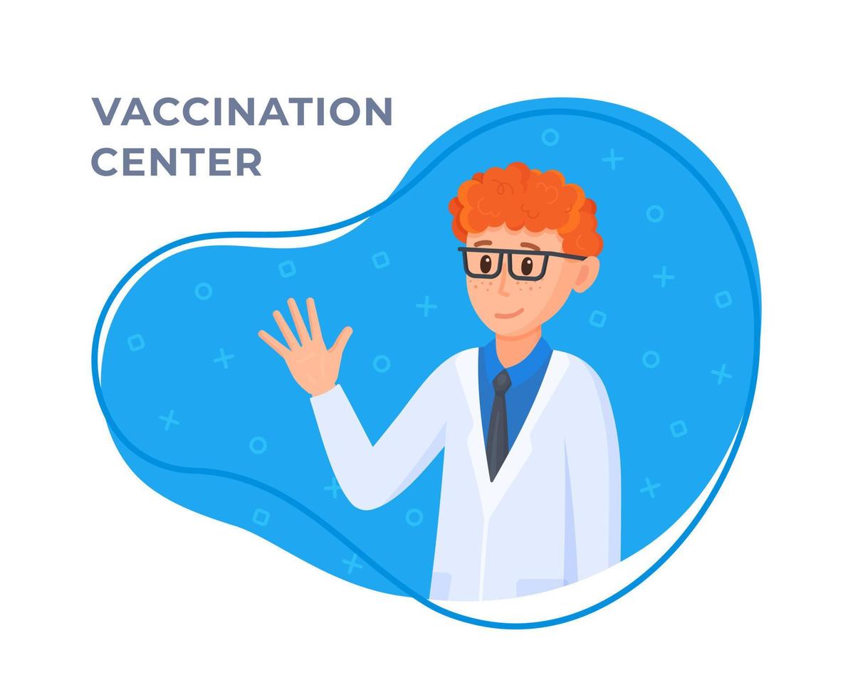 vektorillustration eines impfarztes. Konzept eines isolierten Arztes auf weißem und blauem Hintergrund. vektor