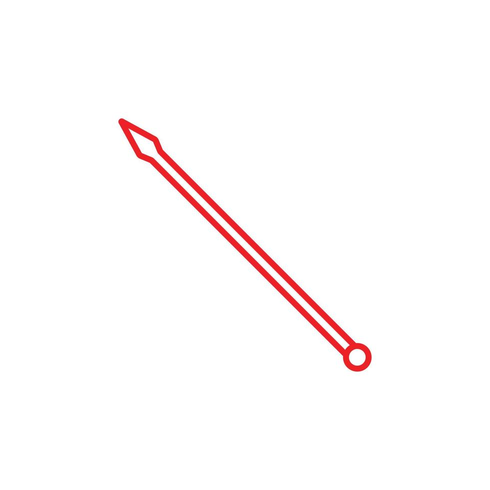 eps10 röd vektor spjut översikt ikon isolerat på vit bakgrund. medeltida spjut vapen med spetsig huvud symbol i en enkel platt trendig modern stil för din hemsida design, logotyp, och mobil app