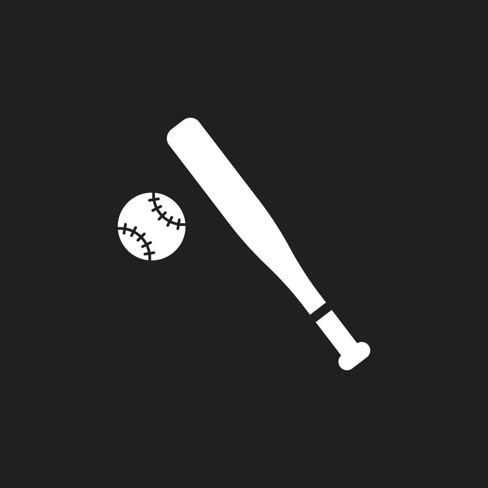 eps10 weißer Vektor-Baseballschläger und feste Kunstikone des Balls lokalisiert auf schwarzem Hintergrund. Holzstab oder Sportsymbol in einem einfachen, flachen, trendigen, modernen Stil für Ihr Website-Design, Logo und mobile App vektor