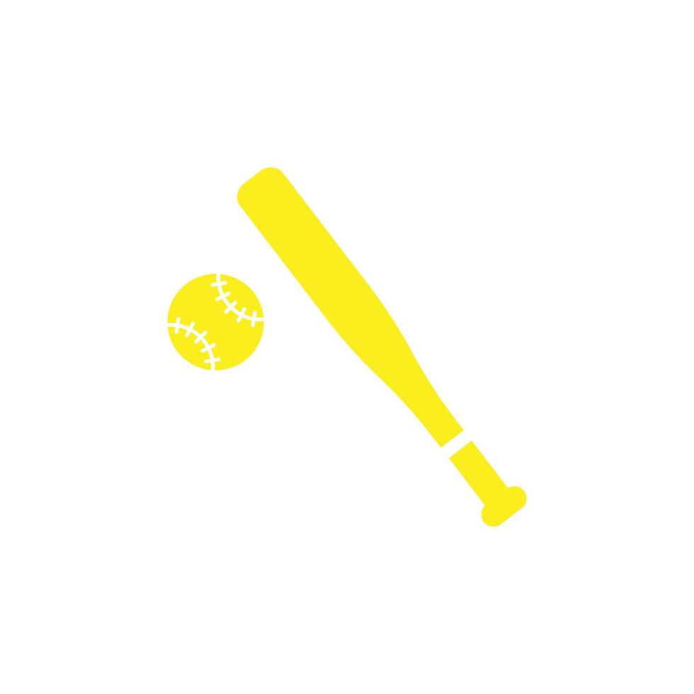 eps10 gelber Vektor-Baseballschläger und feste Kunstikone des Balls lokalisiert auf weißem Hintergrund. Holzstab oder Sportsymbol in einem einfachen, flachen, trendigen, modernen Stil für Ihr Website-Design, Logo und mobile App vektor