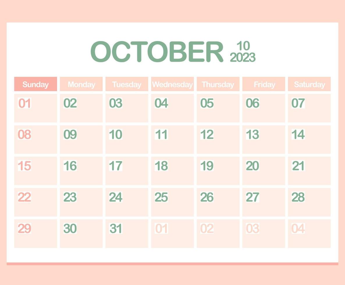 Kalender für das Jahr 2023. Oktober. Bürounternehmensplaner-Vorlage in Pastellfarben vektor