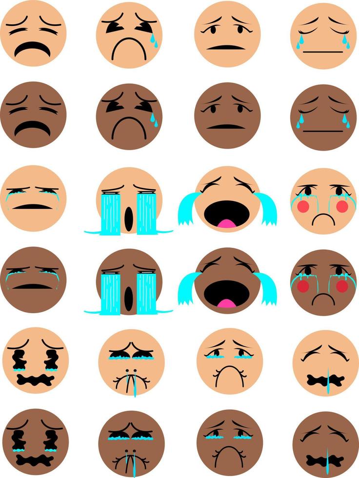 Vektor süßer Emoticon sortiert trauriger Ausdruck männlich und weiblich
