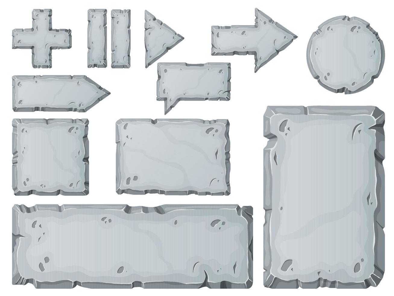 Steinplatten-Set. Stein-Banner-Elemente für Spiel und Web im Cartoon-Stil. vektor