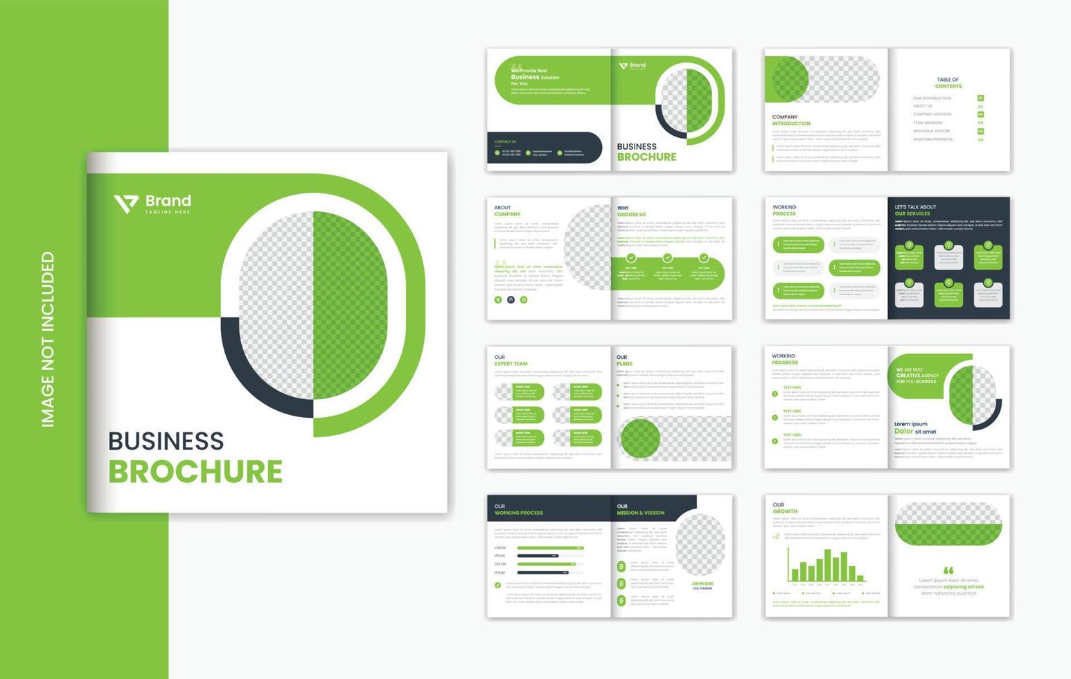 grön företags- fyrkant 16 sida broschyr design mall för företag portfölj vektor