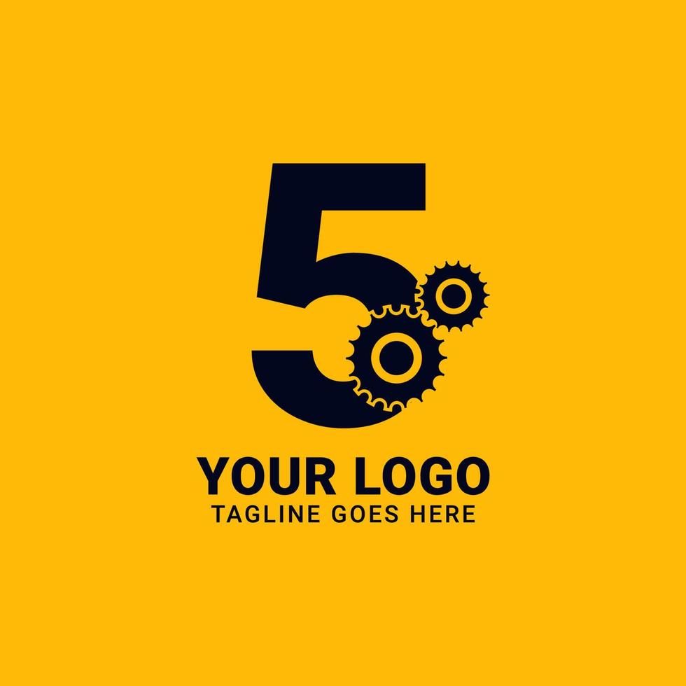 siffra 5 med redskap för teknologi och mekanisk vektor logotyp design