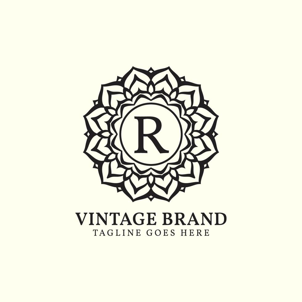 luxuriöses mandala vintage buchstabe r vektor logo design