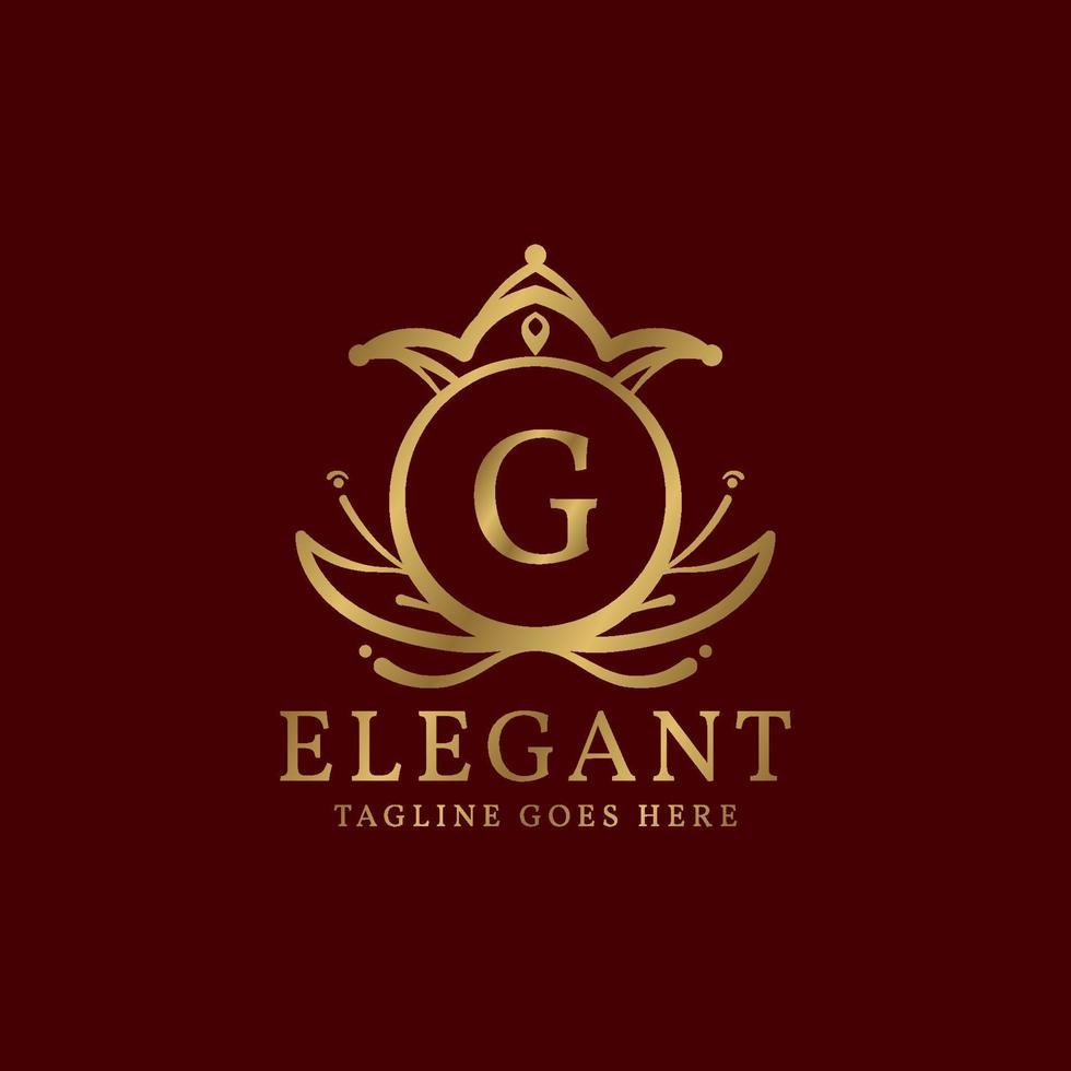 brev g elegant löv och krona vapen vektor logotyp design