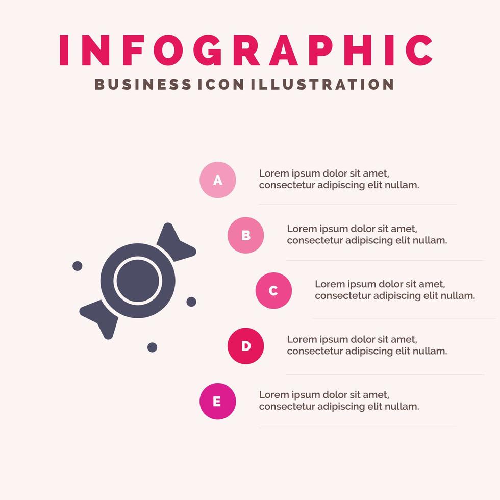 Bonbon Bonbons Süßigkeiten festes Symbol Infografiken 5 Schritte Präsentationshintergrund vektor