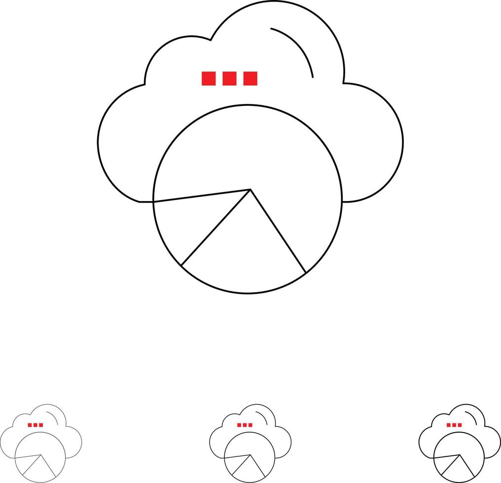 rapportering moln data vetenskap moln vetenskap djärv och tunn svart linje ikon uppsättning vektor