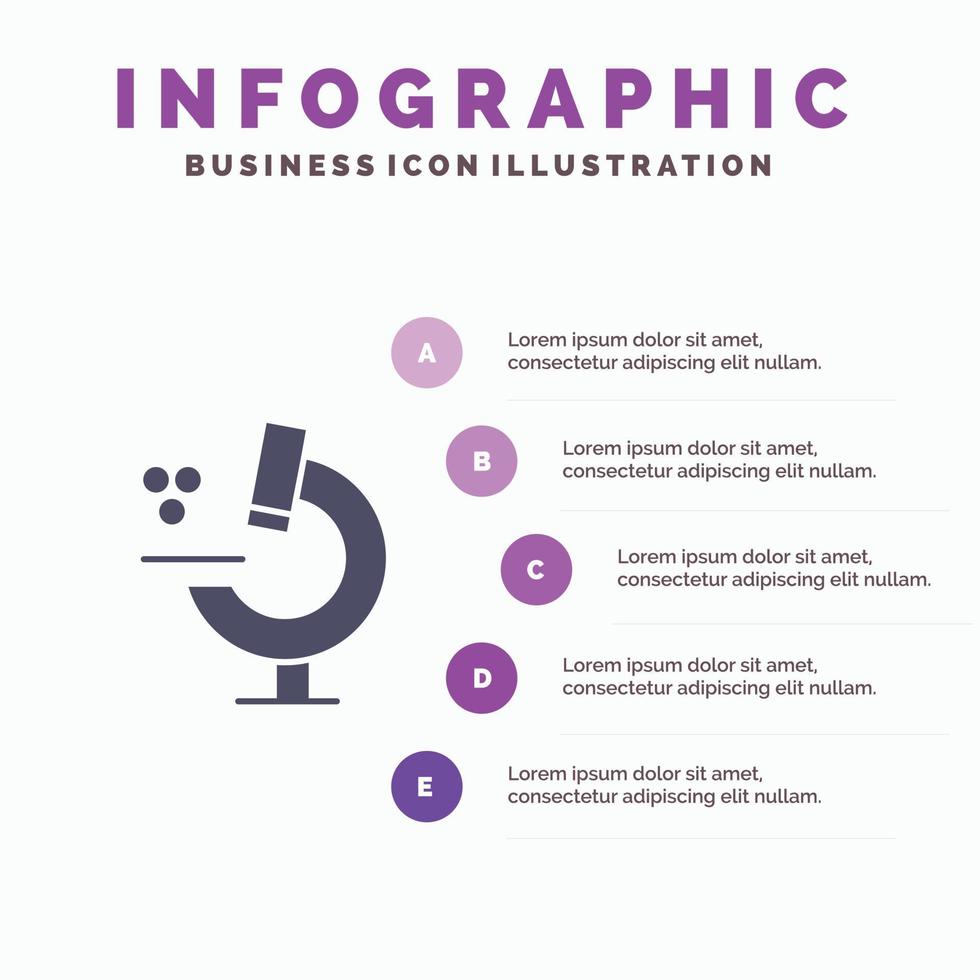 utbildning mikroskop vetenskap fast ikon infographics 5 steg presentation bakgrund vektor