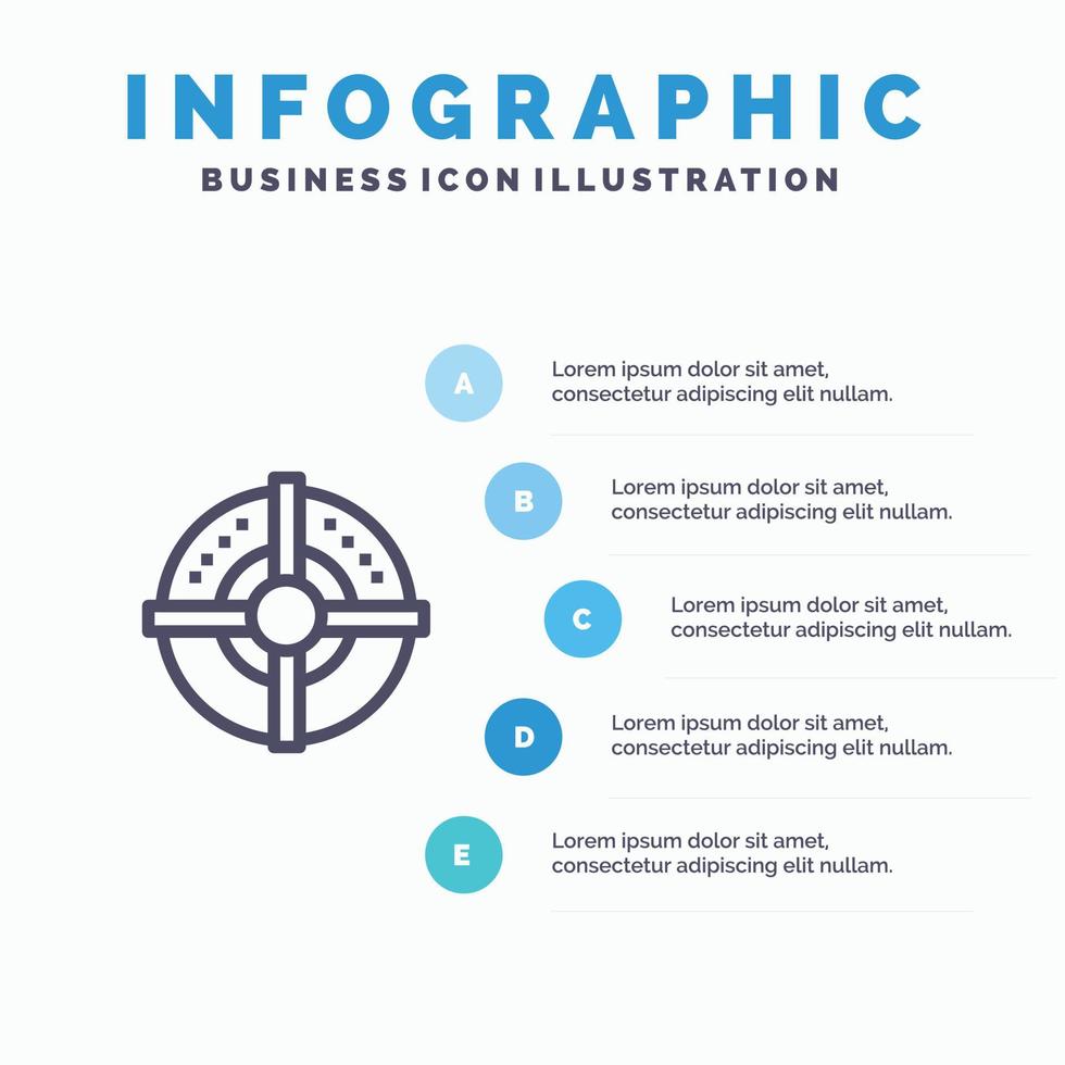 Ziel Pfeil Strategie Punktlinie Symbol mit 5 Schritten Präsentation Infografiken Hintergrund vektor