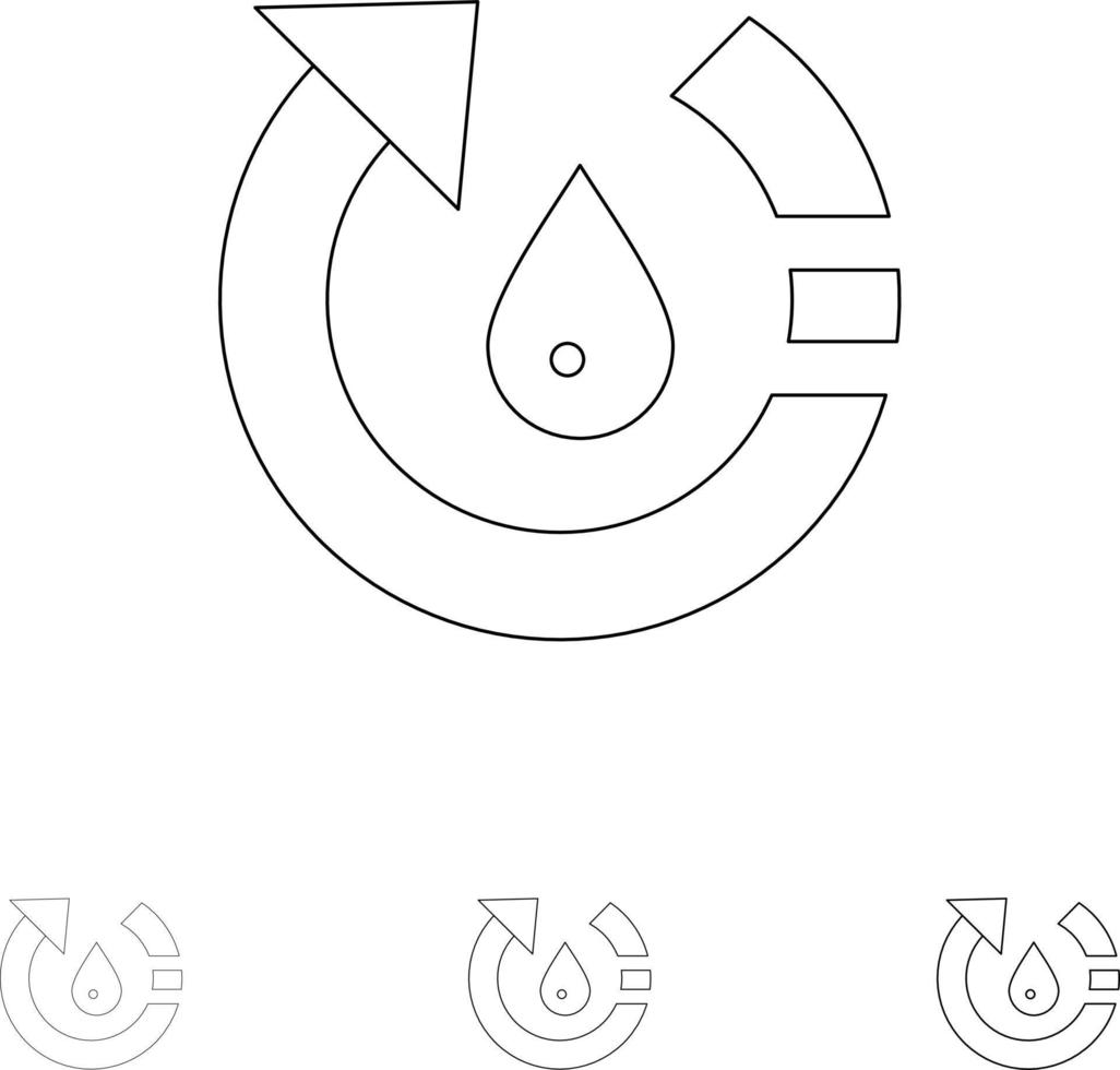 Tropfenökologie Umwelt Natur recyceln Fett und dünne schwarze Linie Symbolsatz vektor