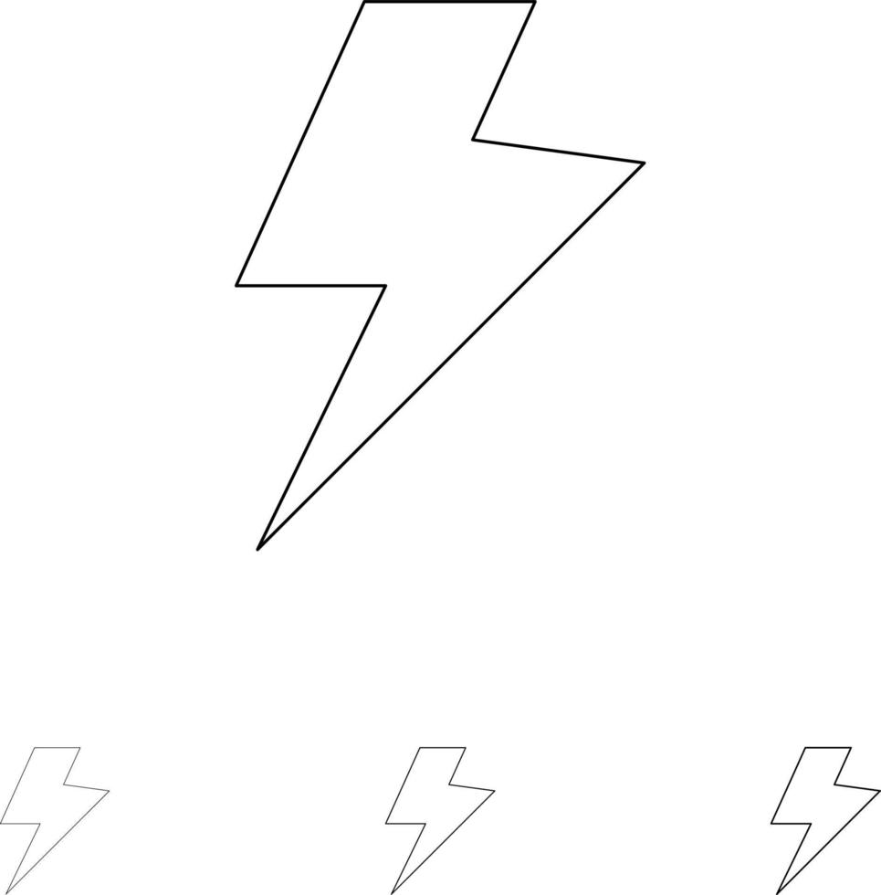 Stromladung elektrisch Fett und dünne schwarze Linie Symbolsatz vektor