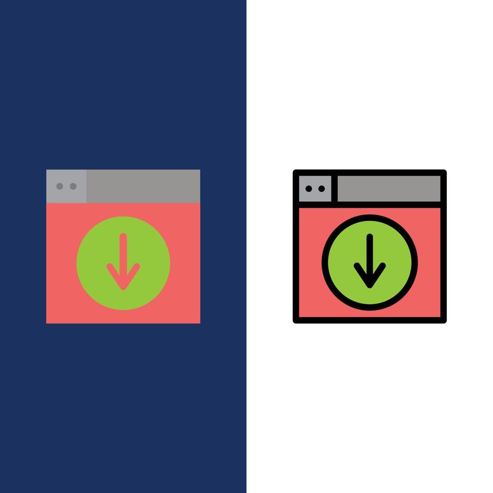 webb design ladda ner ner Ansökan ikoner platt och linje fylld ikon uppsättning vektor blå bakgrund