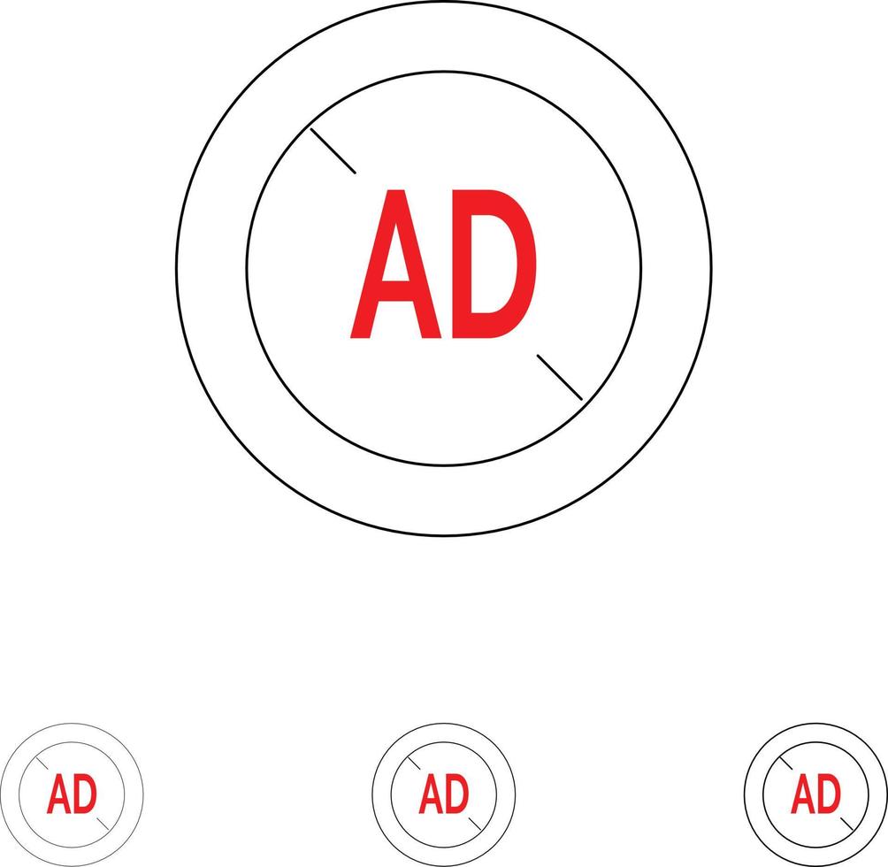 ad blockerare ad blockerare digital djärv och tunn svart linje ikon uppsättning vektor